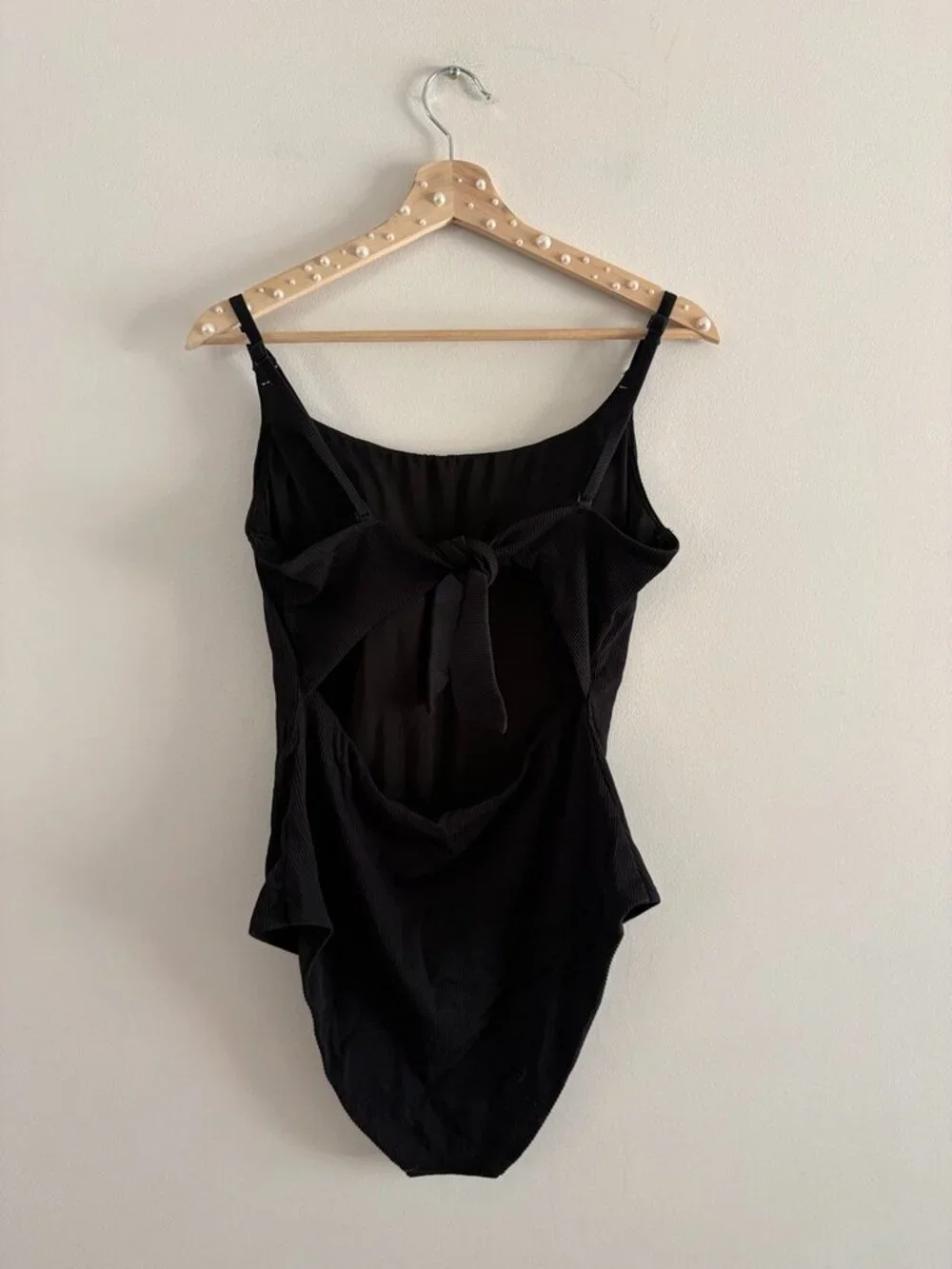 Aerie Ribbed Tie Back One Piece Swimsuit black Size Large - Picture 5 of 6